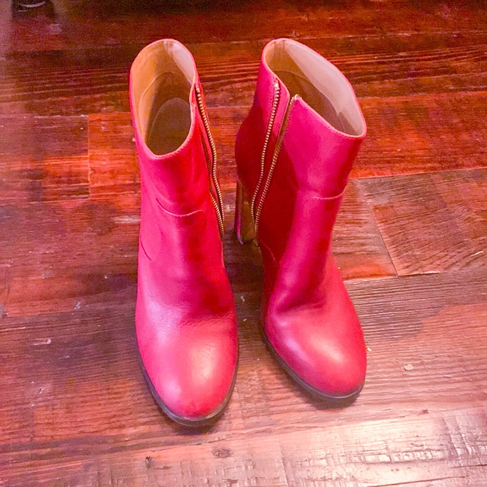 Calvin Klein red high heel Karlia booties with gold details size 10